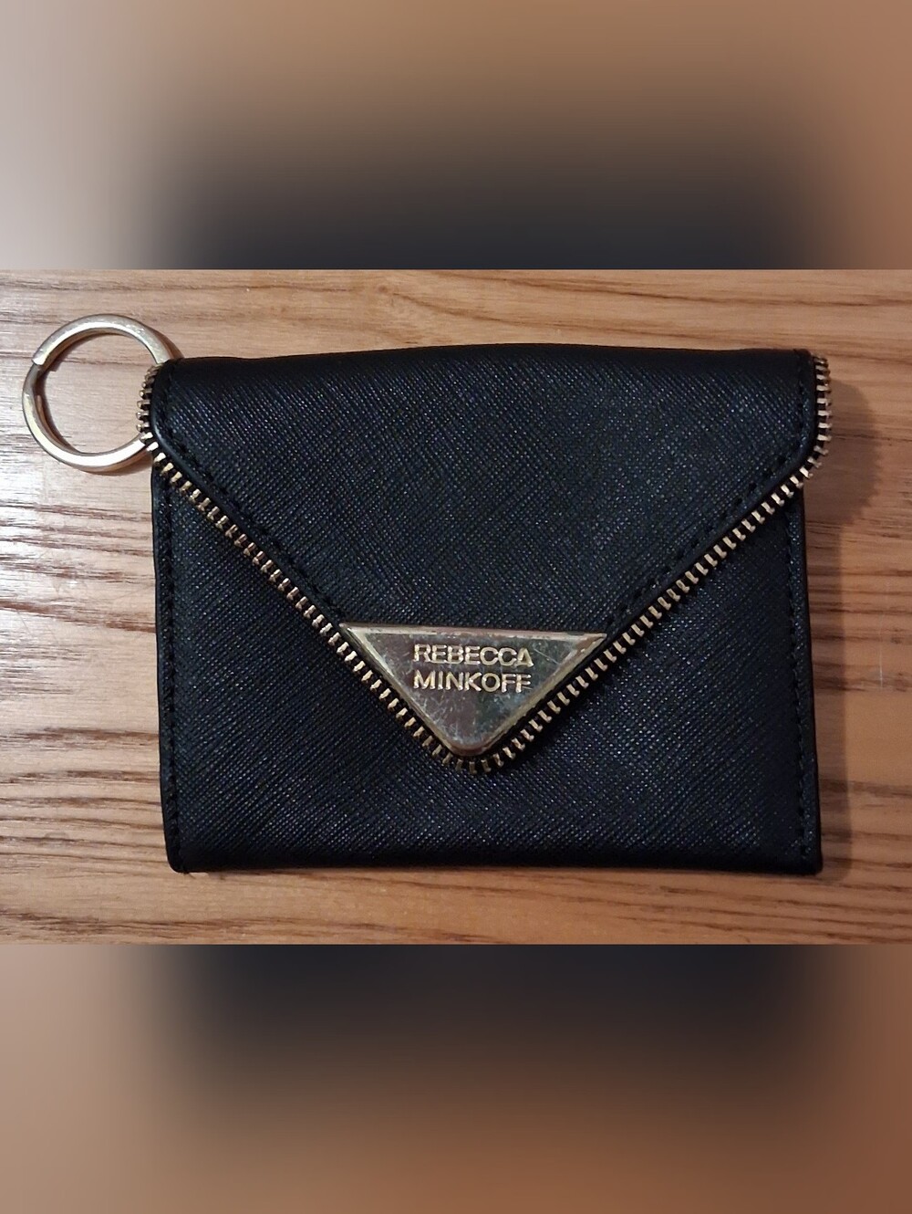 EUC Rebecca Minkoff Molly Metro Black Saffiano Leather Keychain Key Card Wallet